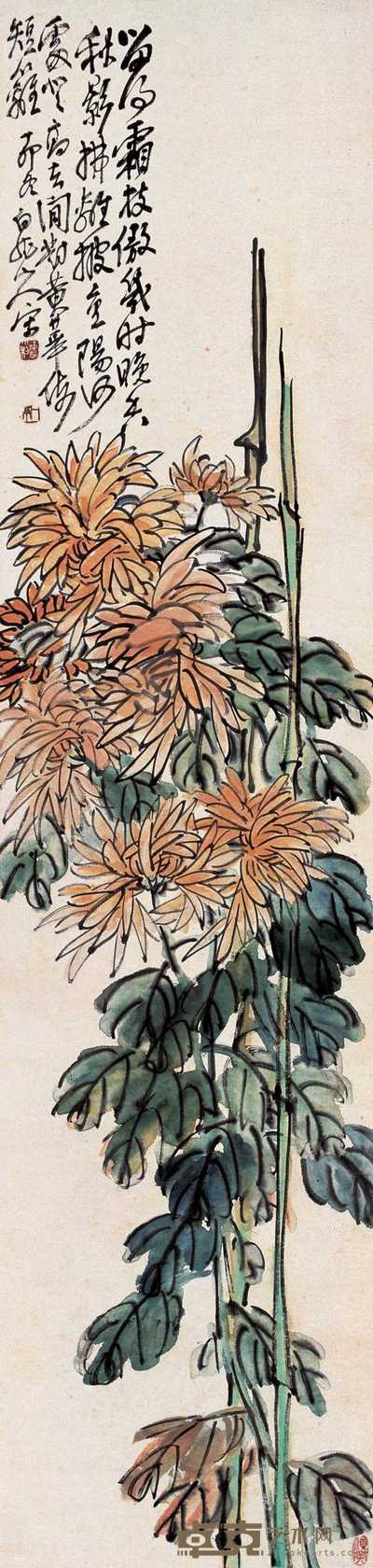 王震 1927年作 傲霜秋影 立轴 113×27.5cm